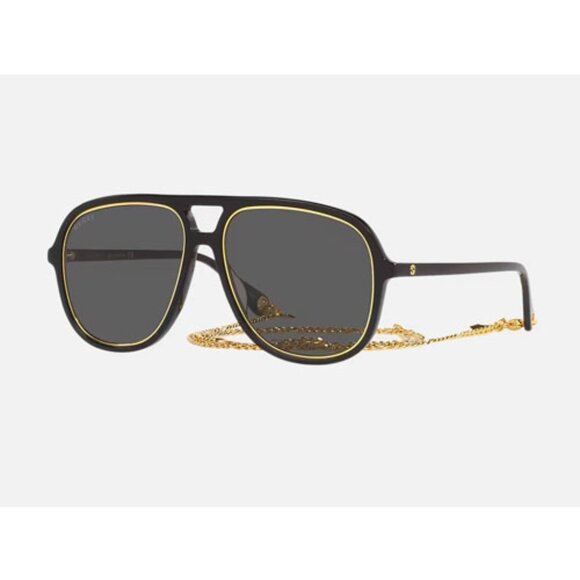 Gucci GG1077S 001 57-15-140mm Pilot Sunglasses with Chain - Picture 1 of 4